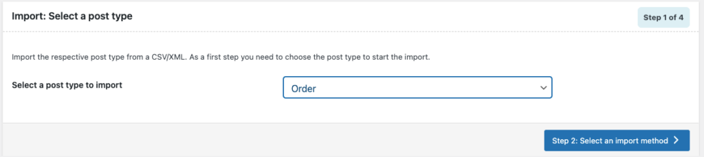Selecting the post type as Orders during import 