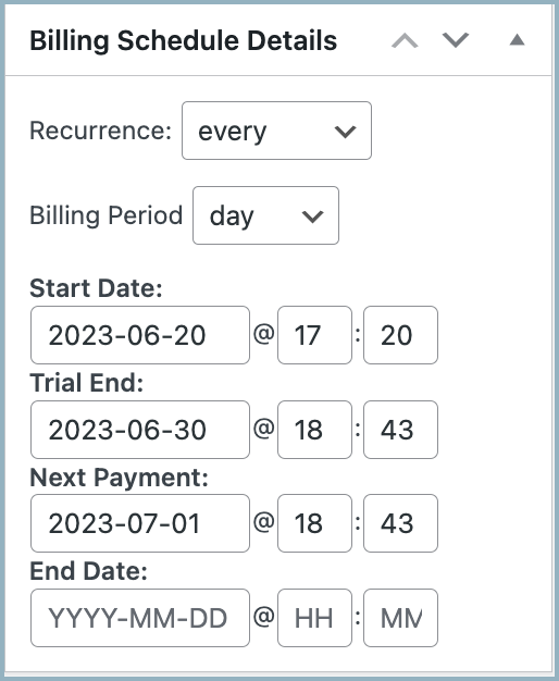 Subscriptions for WooCommerce - billing schedule details
