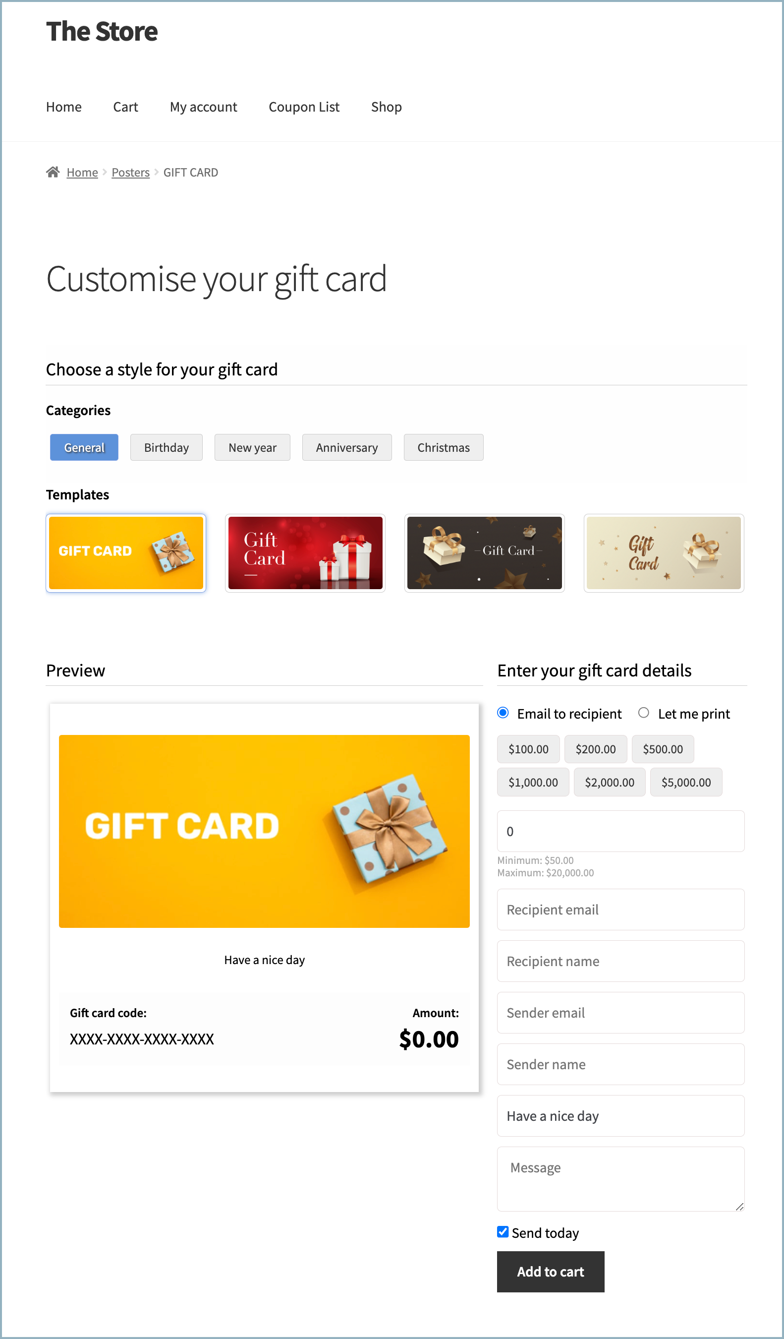 Gift card product in store
