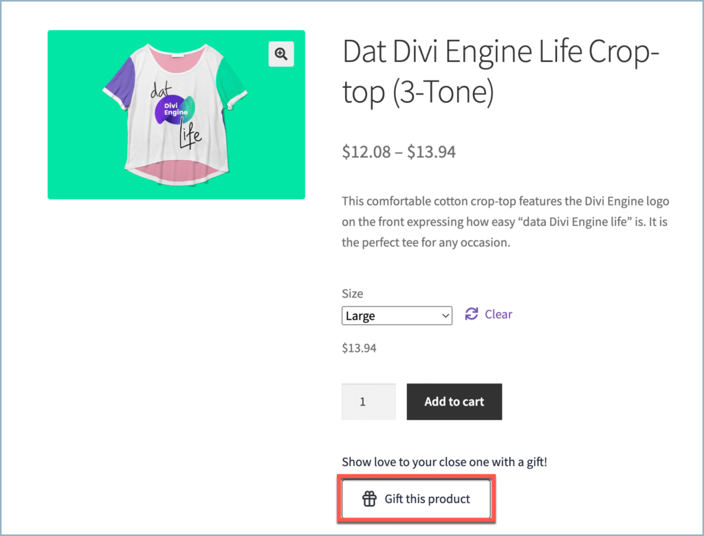 Gift this product button on the product page
