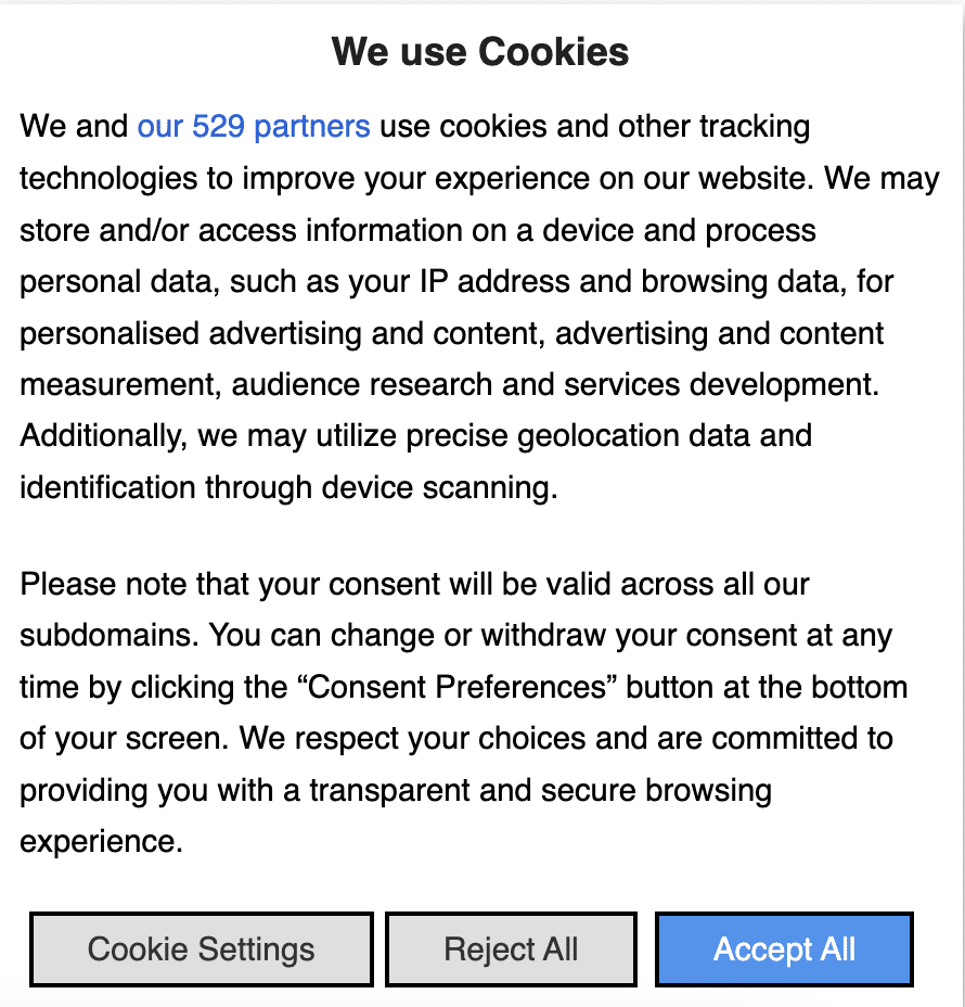 IAB Cookie Consent Banner