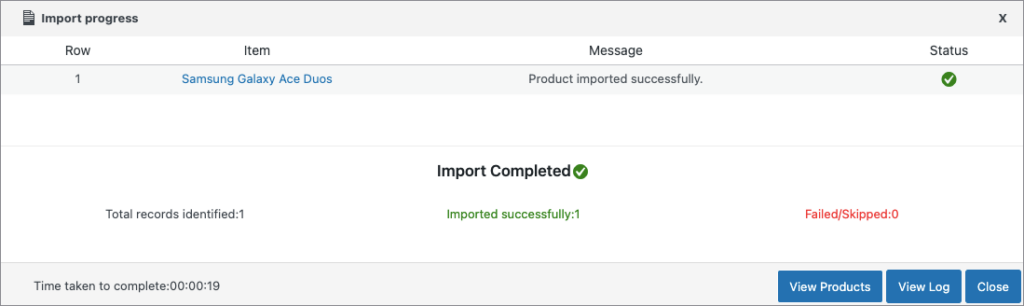 Importing product successfully
