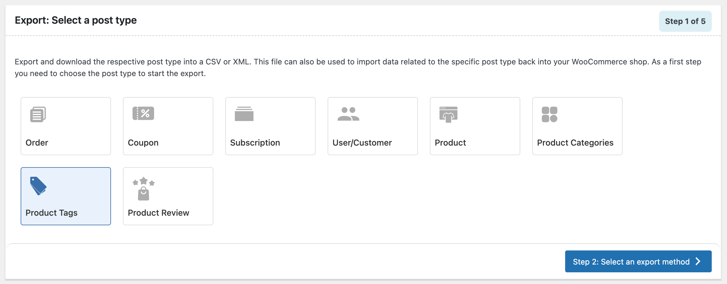 Selecting post type as product tags