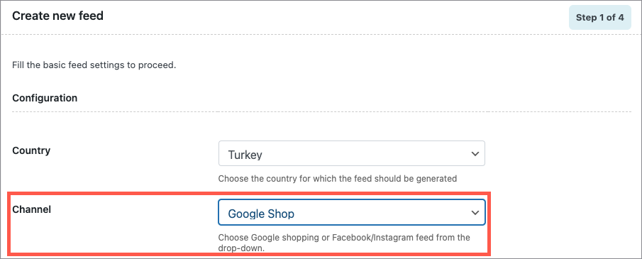Selecting channel as Google shop

