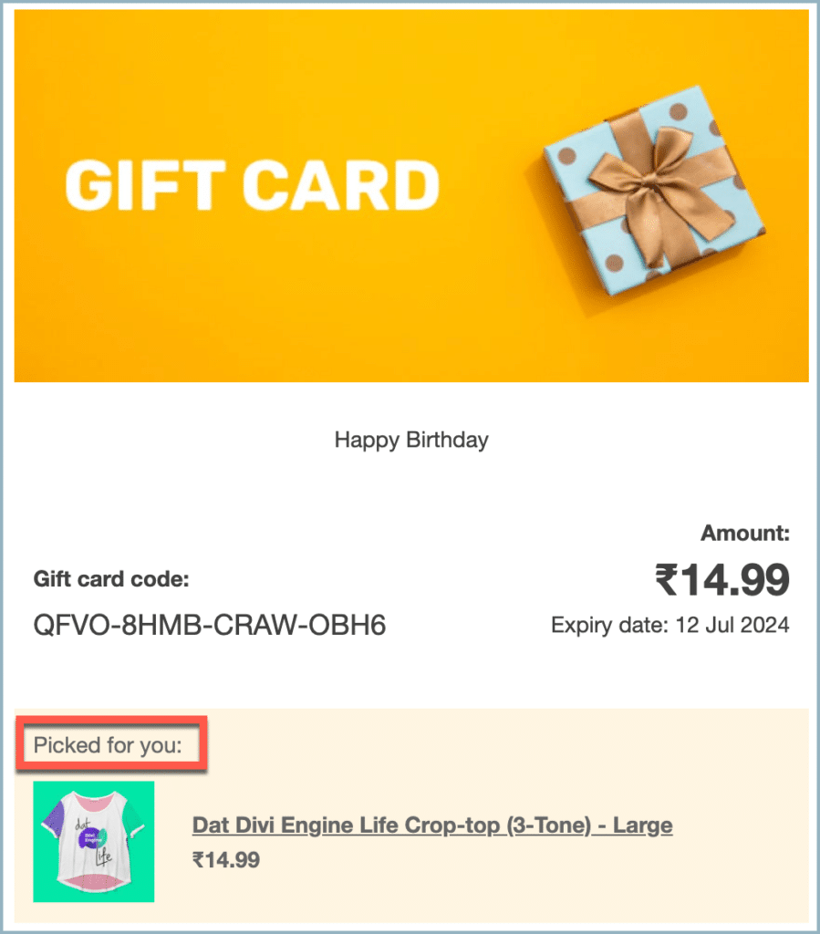 Gift cards – product recommendation