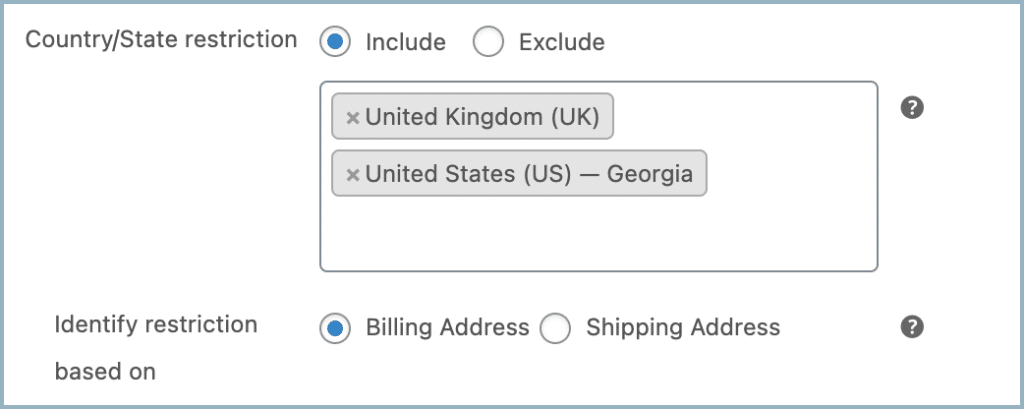 Coupons only eligible for selected countries or states