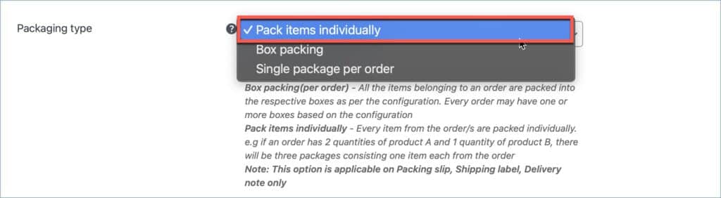 pack items individually