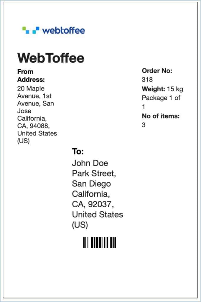 Shipping label for single package per order