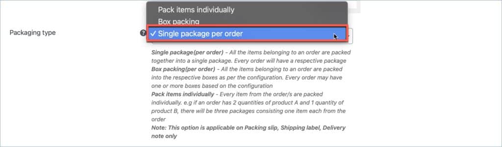 Single package per order