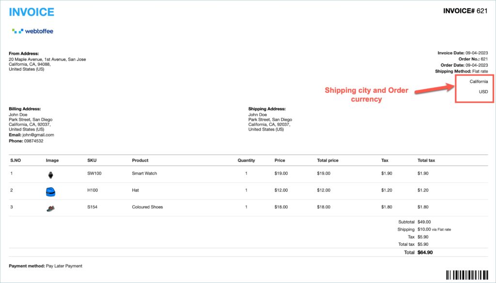 WooCommerce Invoice with custom placeholders