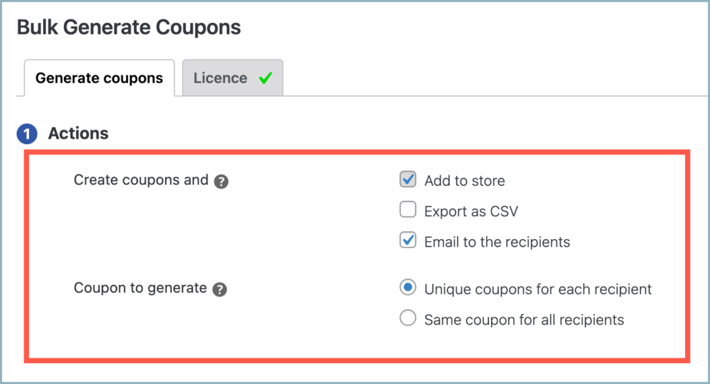 Actions - Generate Coupons