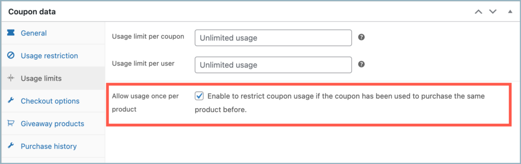 Restrict coupon usage once per product