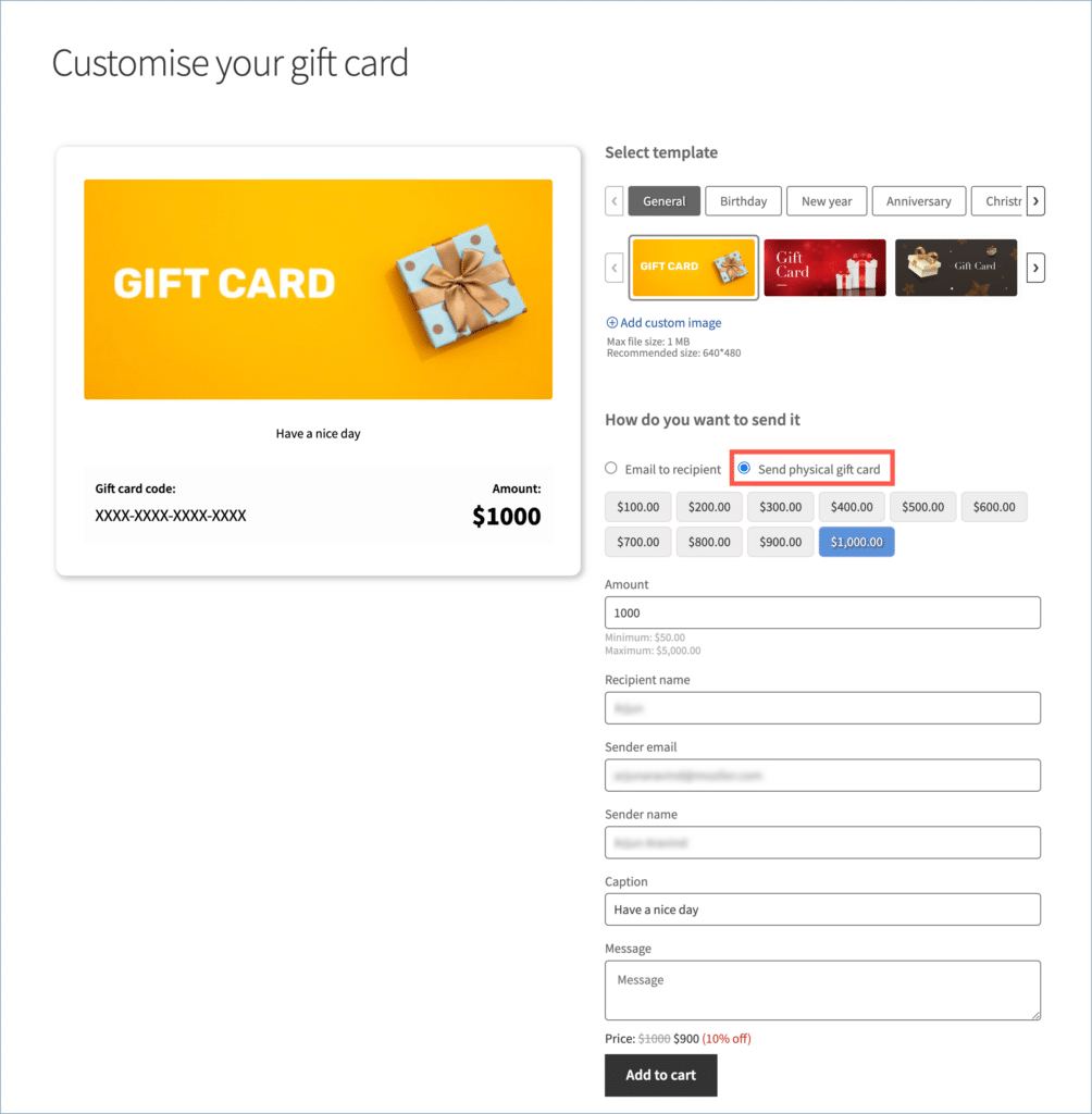 Purchasing a physical gift card