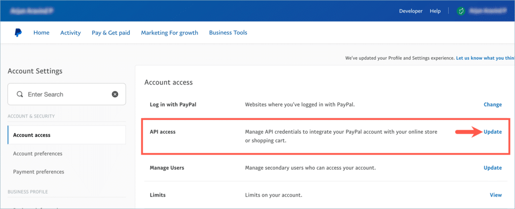 Account settings - PayPal
