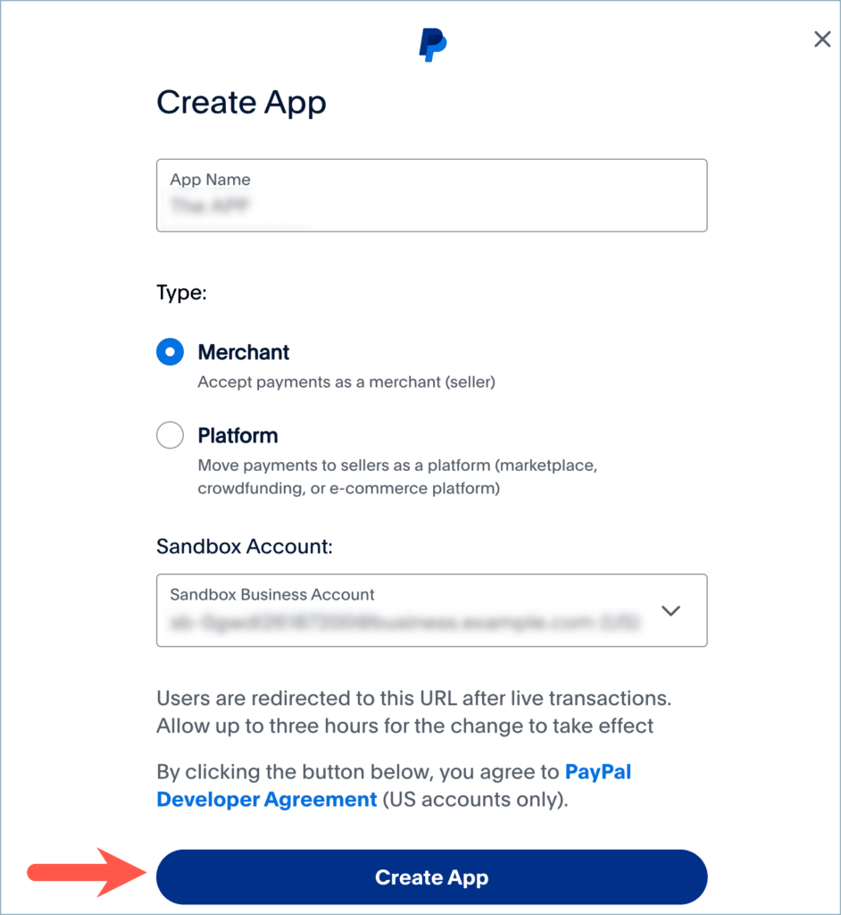PayPal Business Account - Create New App