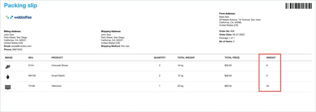 WooCommerce Packing slip with a new column