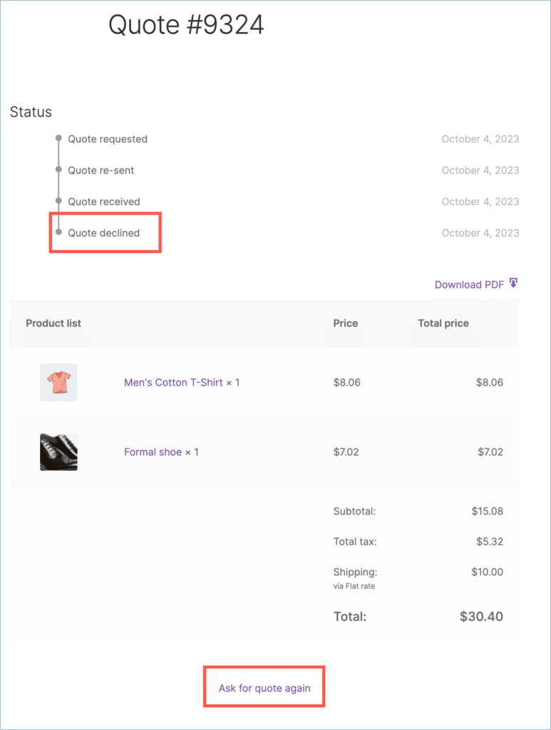 Renegotiating a WooCommerce Quote