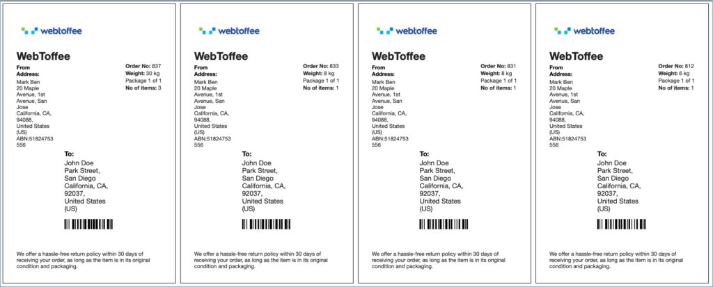 Shipping labels generated using bulk print option