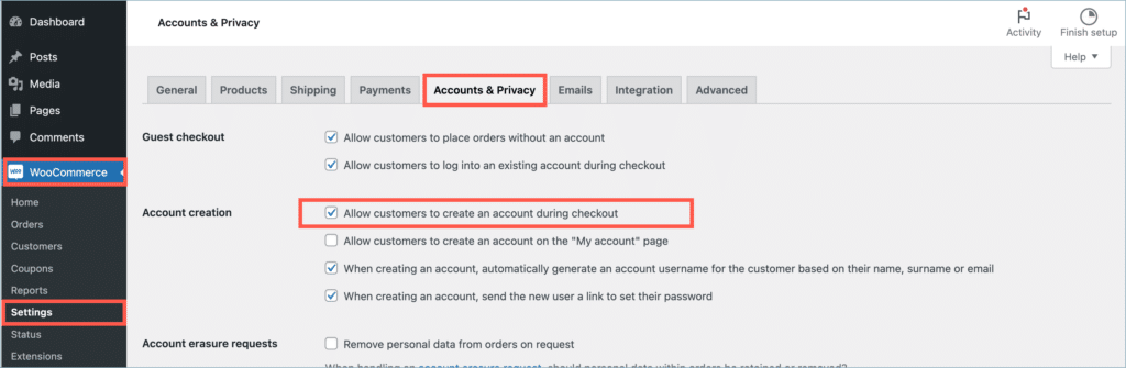Allow customers to create an account during checkout