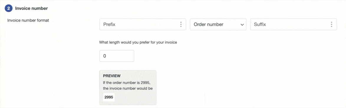 Choosing custom number as the invoice number