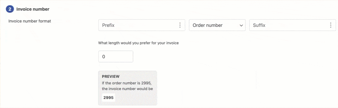 Choosing order number as the invoice number
