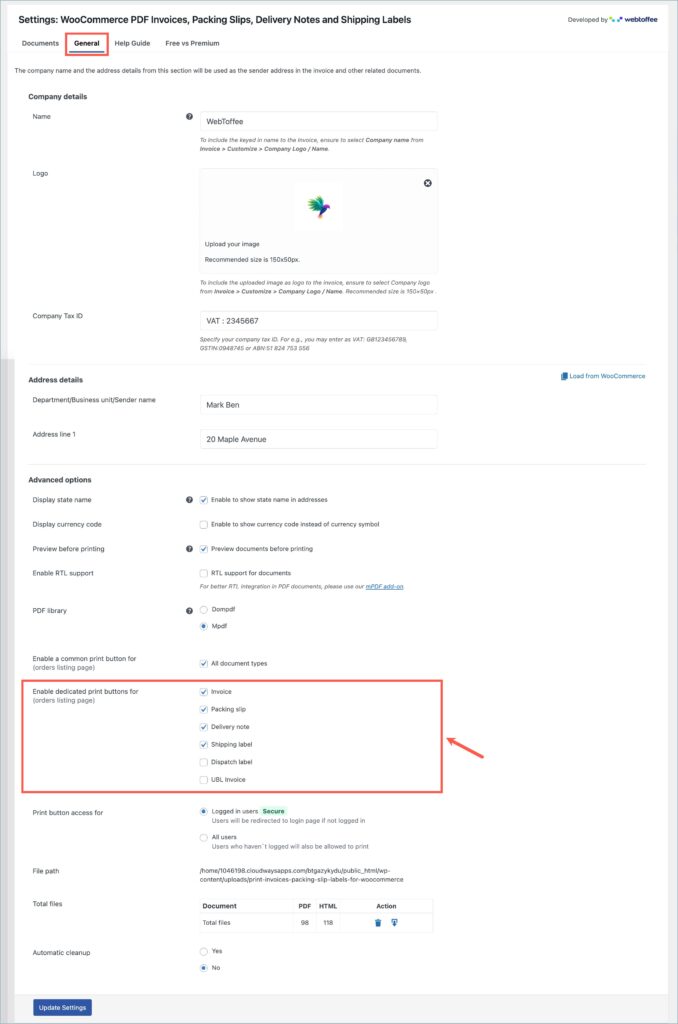 Option to enable print buttons for documents