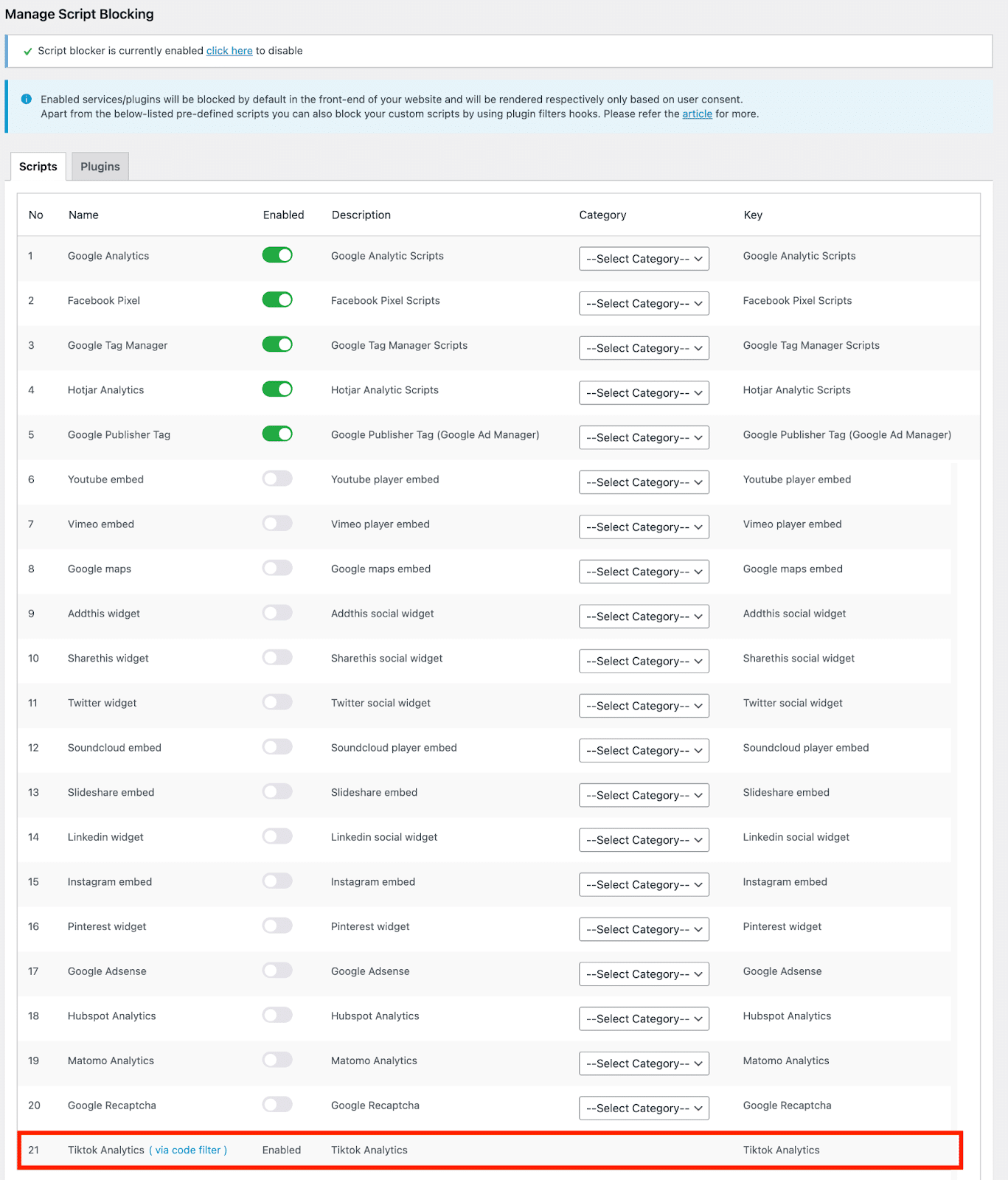 Manage Script Blocking