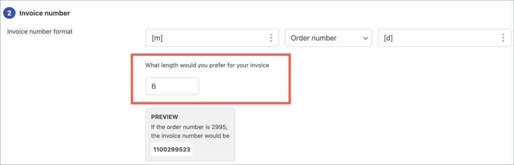 Specifying the length of invoice number