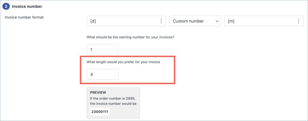 Specifying the length of invoice number