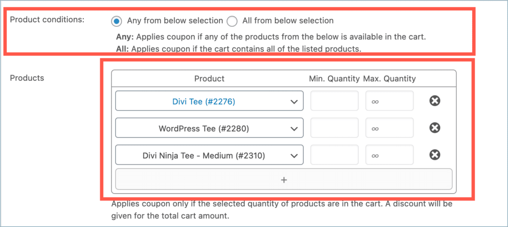 Product restrictions