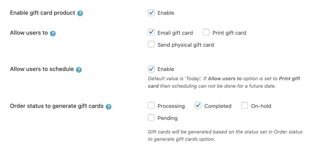 Allow users to schedule gift card