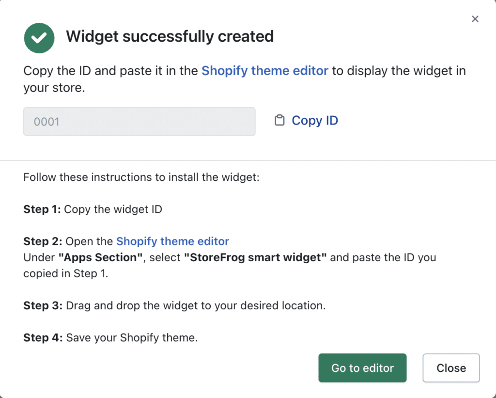 Recommendation widget created successfully