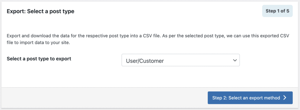 Select User/Customer as the post type to export