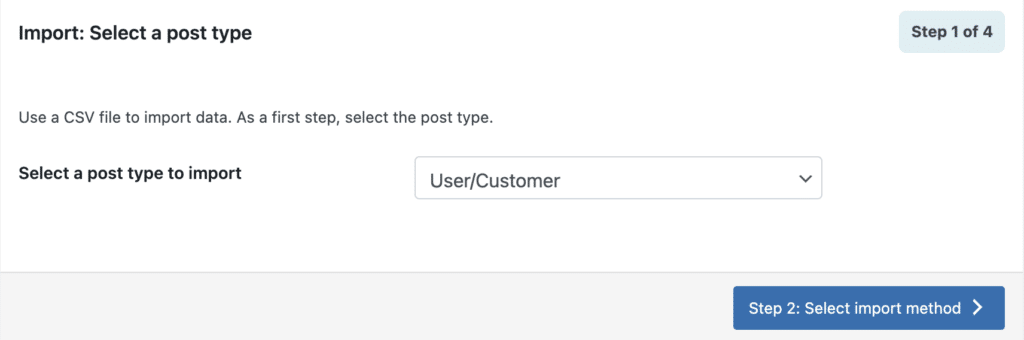 Select User/Customer as the post type to import