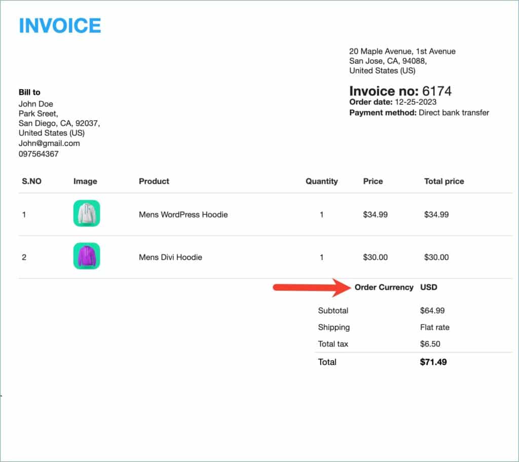 Order meta added to invoices