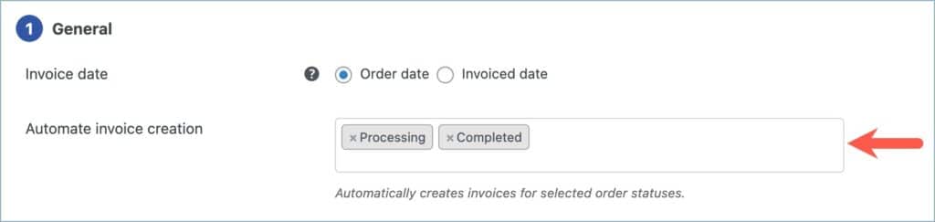 Selecting order statuses for invoice creation