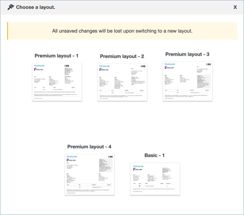 Packing slip templates