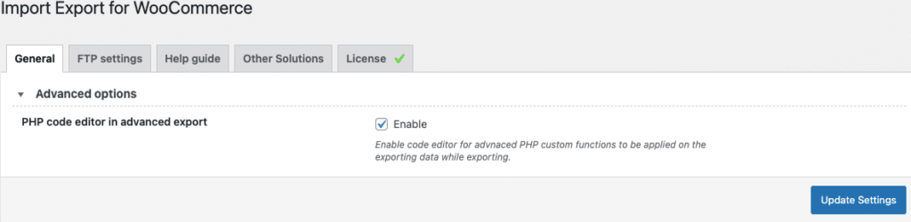 PHP code editor feature in Advanced options