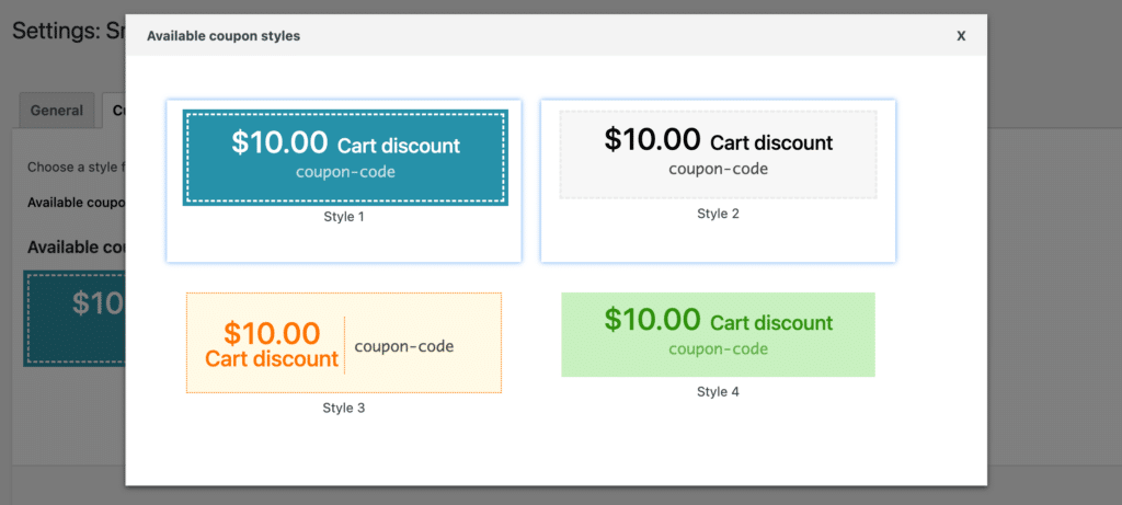 Available layouts for the coupons
