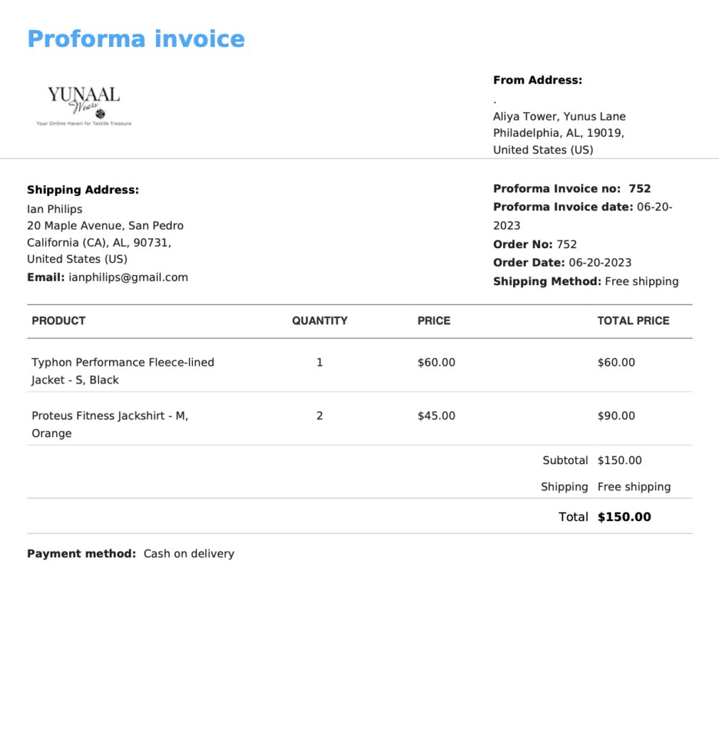 Proforma invoice