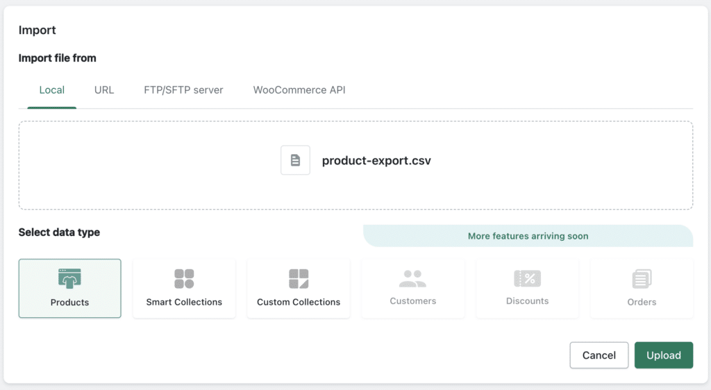 Upload the product data file
