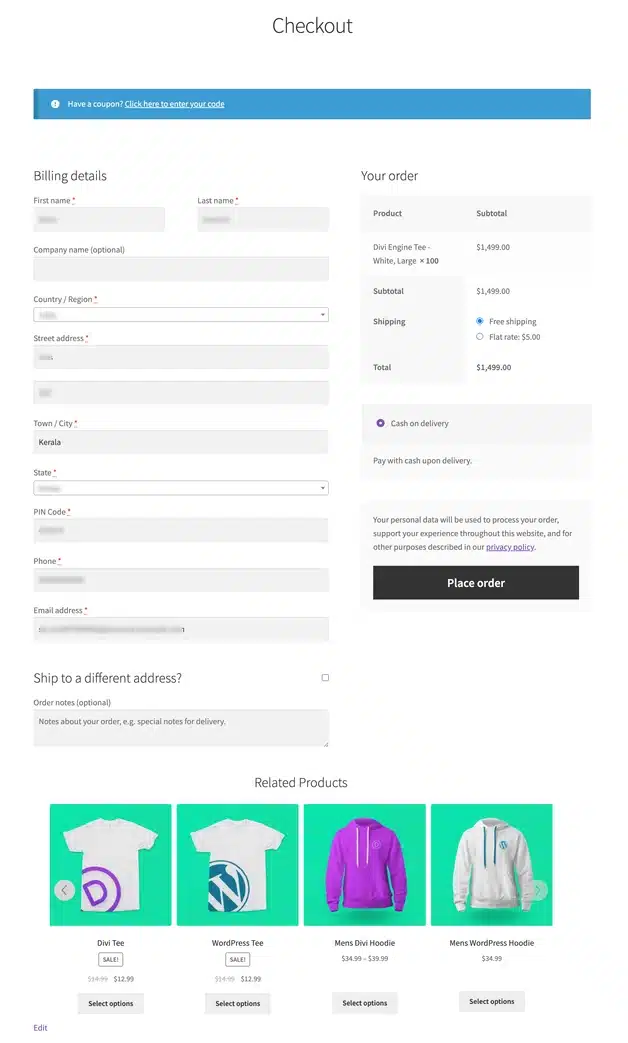 WooCommerce Checkout page