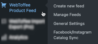 WebToffee Product Feed menu