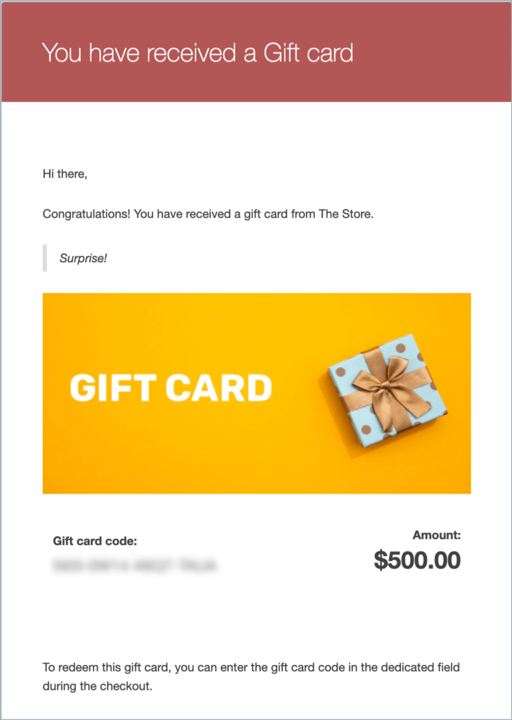 Gift card received on email