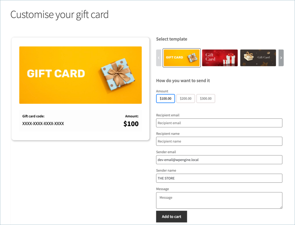 Gift card on the store