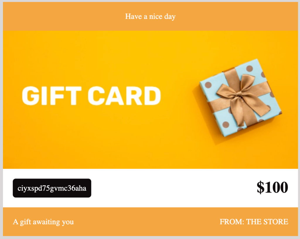 The gift card received by email