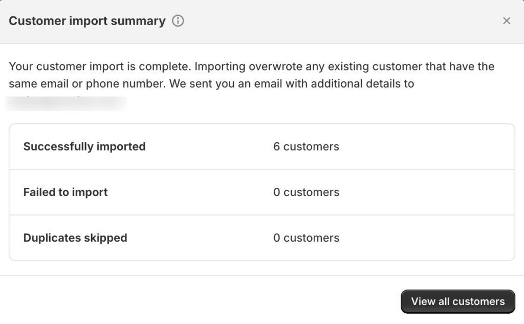 Customer import summary