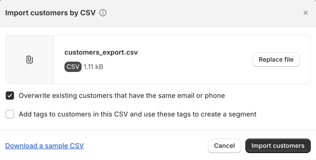 Import customers from CSV