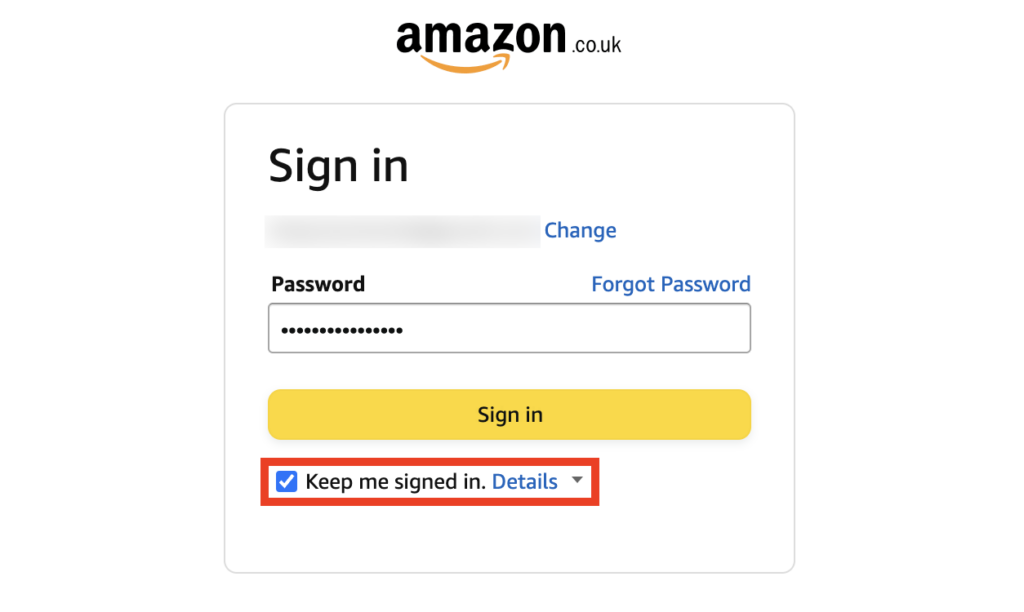 Keep me signed in option in Amazon