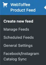 WebToffee Product Feed menu
